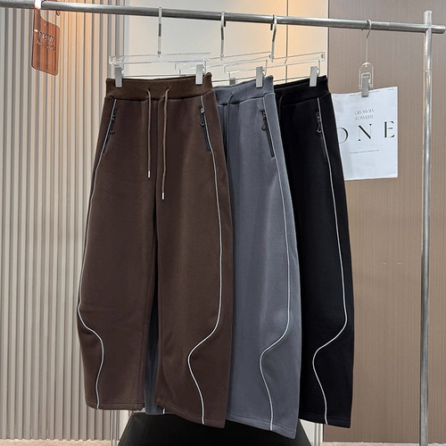 户外山系冬季抽绳宽松加绒加厚保暖撞色直筒休闲裤弯刀裤卫裤女