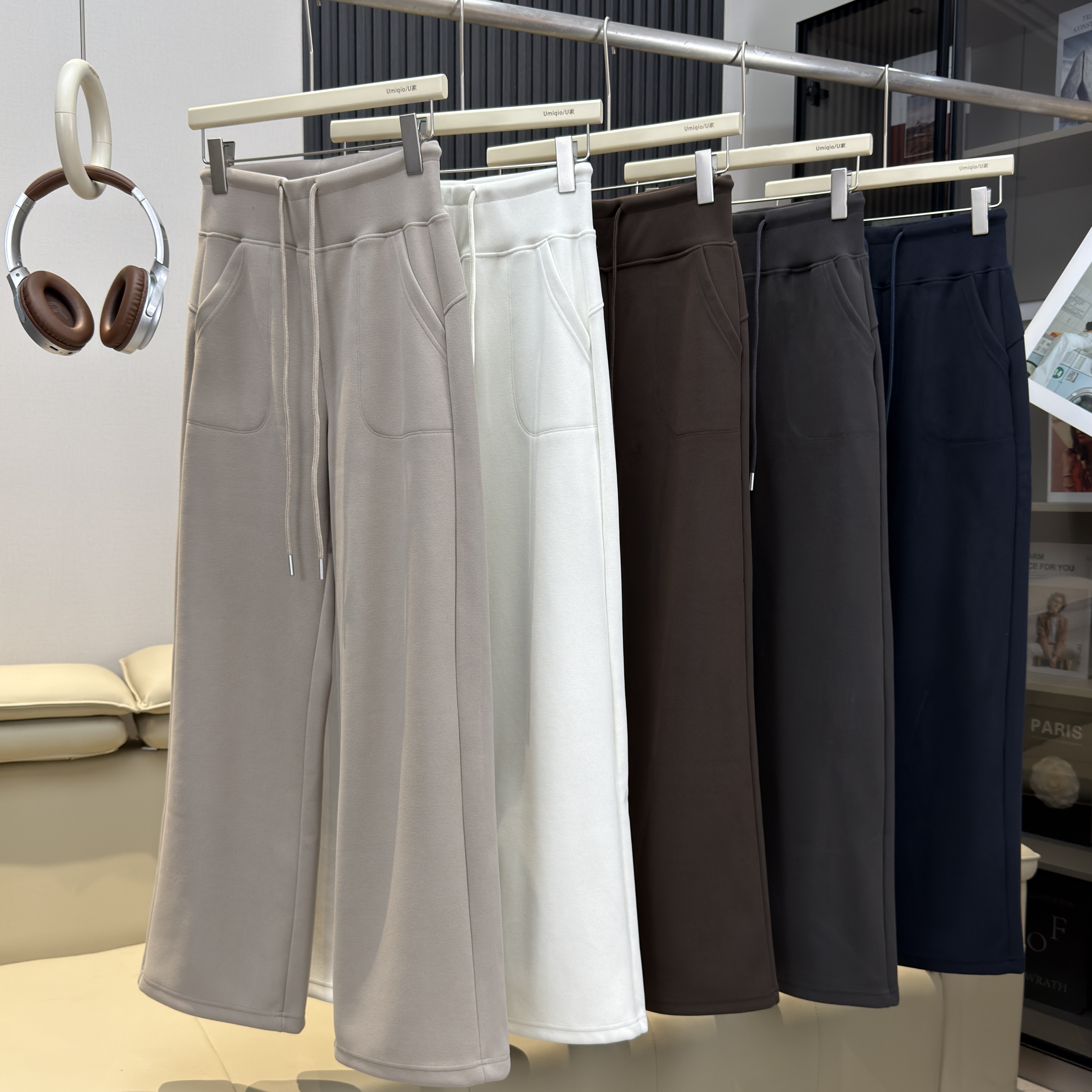 LU家订单！秋冬高腰加长版垂感显瘦加绒休闲口袋直筒阔腿裤瑜伽裤