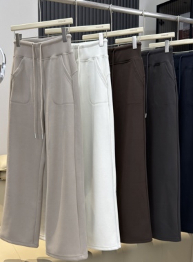 LU家订单！秋冬高腰加长版垂感显瘦加绒休闲口袋直筒阔腿裤瑜伽裤