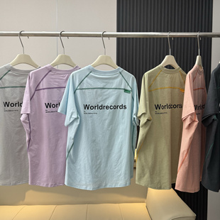 户外山系风 T恤 男女情侣宽松拼接撞色字母印花骑行运动速干短袖