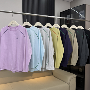 ^棵米0素家！户外山系情侣款拼接撞色骑行运动速干长袖T恤打底衫