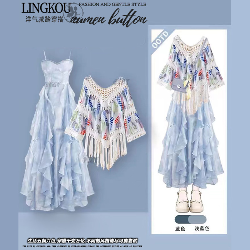 小个子法式蓝色洋装女夏