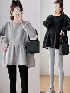 孕妇装春秋卫衣套装大码洋气款减龄小个子孕早期薄卫衣裙遮肚上衣