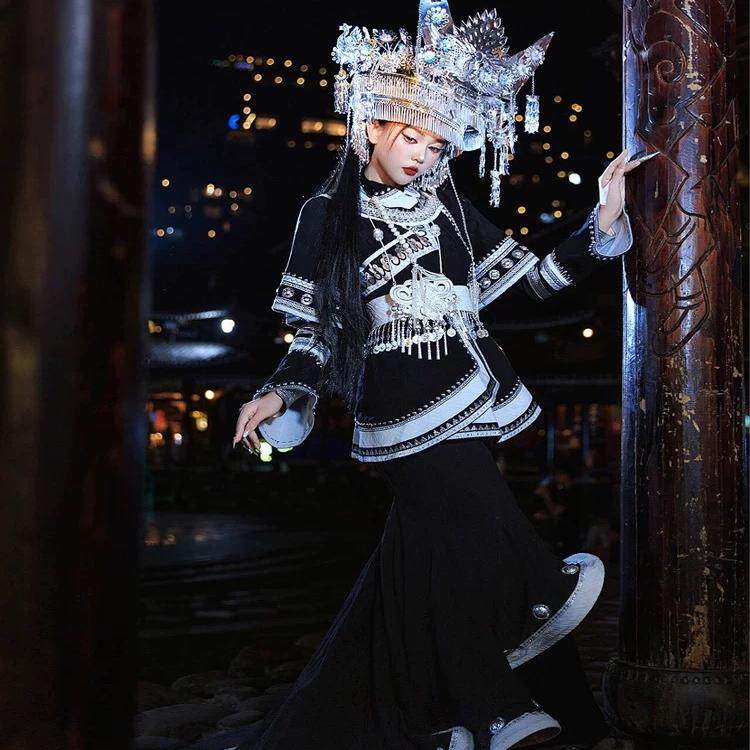 新款苗族蛊女苗疆汉服少女高端鱼尾款民族风苗族服装摄影旅拍写真