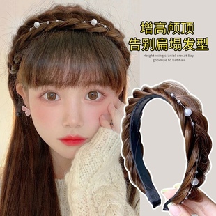 假的珍珠发箍仿真发女鱼骨辫子发箍带齿防滑网红头箍气质压发头饰
