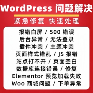 WordPress问题解决 WP网站一对一紧急修复 报错白屏/后台前台异常