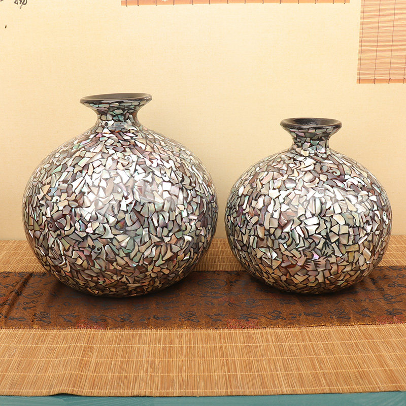 田园风贝壳花瓶摆件客厅插花