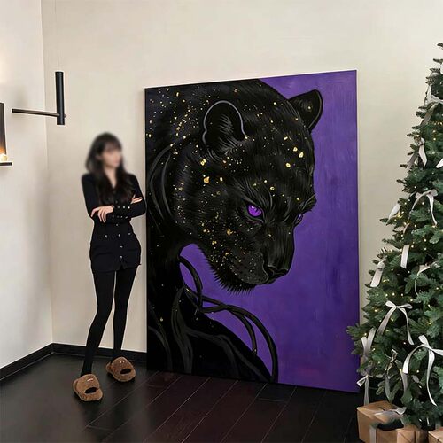 招财金钱豹现代简约客厅装饰画多巴胺轻奢高级感走廊过道玄关挂画