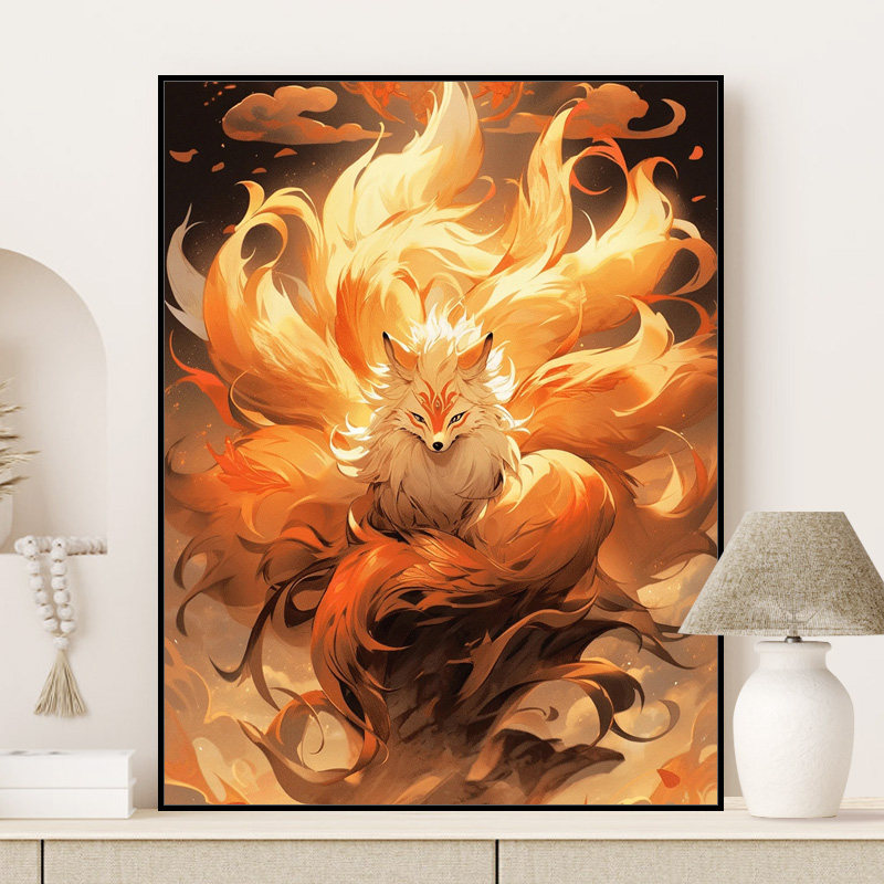 神话九尾狐数字油画2024新款手工diy填色涂色心理解压手绘油彩画