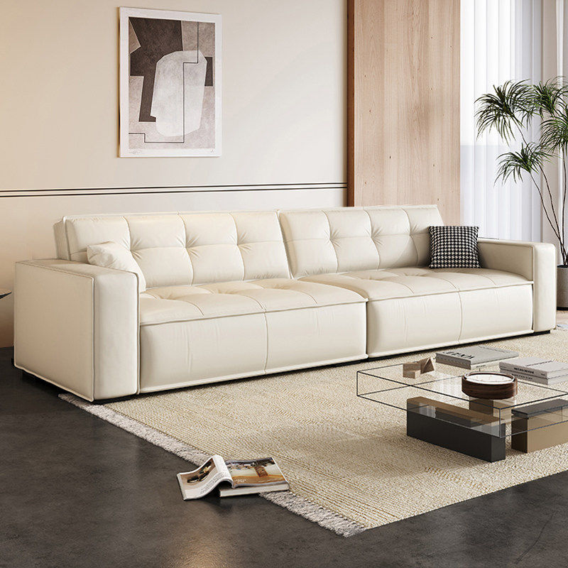 2025新款简约现代轻奢沙发客厅小户型直排三人位豆腐白色皮质沙发