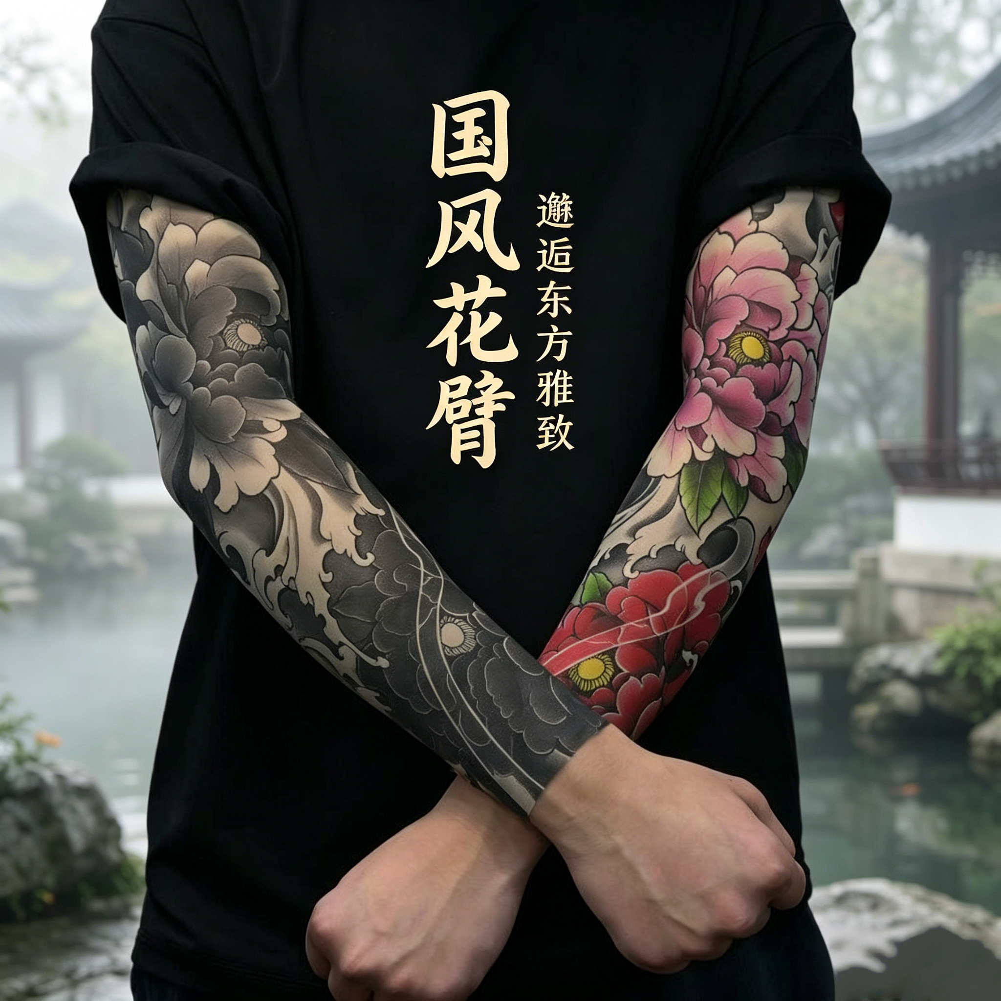 花臂纹身冰袖混的人仿真刺青超薄无痕夏季防紫外线男女款防晒袖套