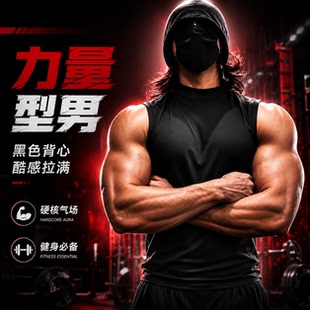 出片张力健身高领背心男训练纯色坎肩透气运动无袖T恤中弹力修身