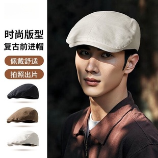 复古英伦风男士老钱风前进帽高端品牌四季款纯色日系棉麻简约百搭
