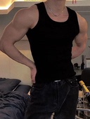 男士 夏背心重磅棉粗螺纹健身弹力运动修身 工字吸汗显肌肉黑色坎肩