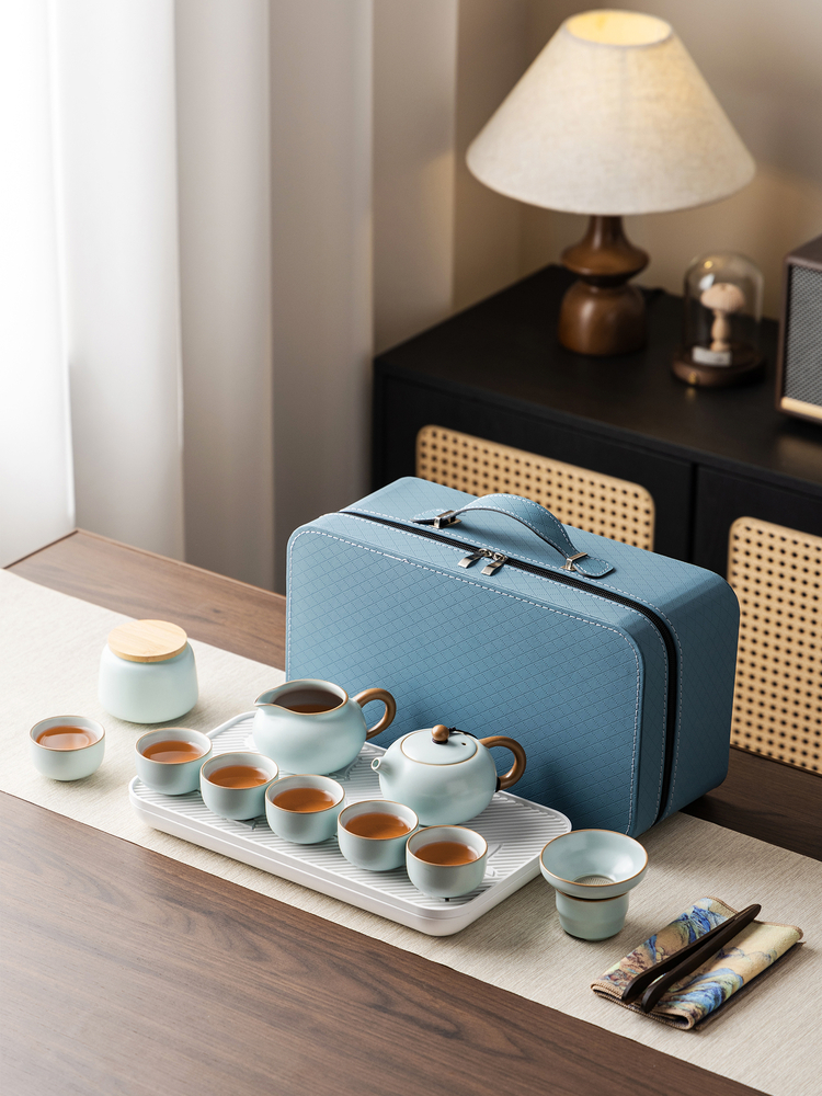 天青汝窑旅行功夫茶具套装便携式户外露营喝茶装备陶瓷泡茶壶茶杯