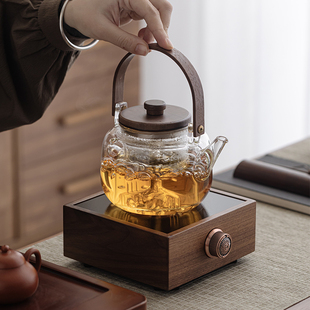 玻璃煮茶壶提梁烧水壶泡茶壶家用围炉耐高温电陶炉煮茶器 中式