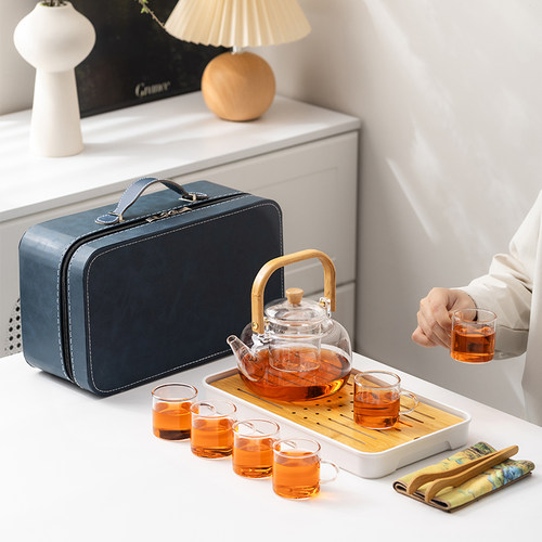 玻璃旅行茶具套装户外便携包明火烧水壶套装卡式炉煮茶泡壶壶茶杯