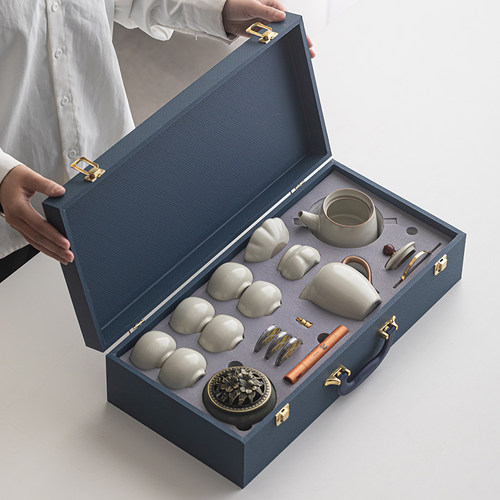 汝窑功夫茶具套装家用高档陶瓷盖碗茶壶茶杯礼盒装伴手礼实用礼品