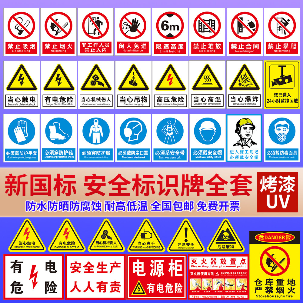 安全标识牌警示警告消防标志标牌铝板烤漆UV施工现场生产车间仓库禁止吸烟提示标示严禁烟火电力标识牌定制