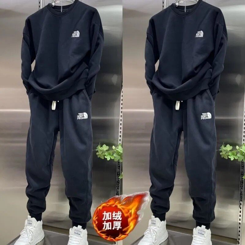 秋冬新款加厚加绒套装休闲宽松运动卫衣卫裤渐变色两件套净版情侣