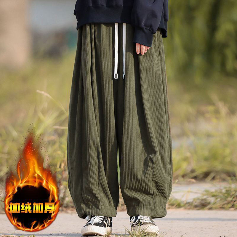 日系慵懒风坠感裤子男秋冬加绒加厚美式宽松休闲灯笼裤胖子大码潮,男装,休闲裤,淘宝优惠券,粉丝福利购,淘宝优惠卷