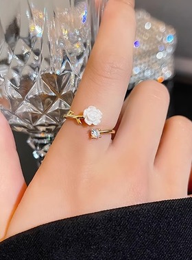 韩国新款小清新锆石山茶花戒指