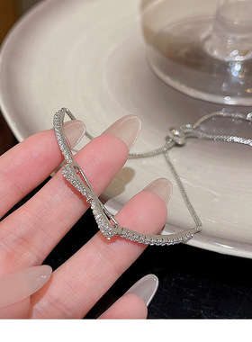 轻奢小众精致微镶锆石蝴蝶结手链