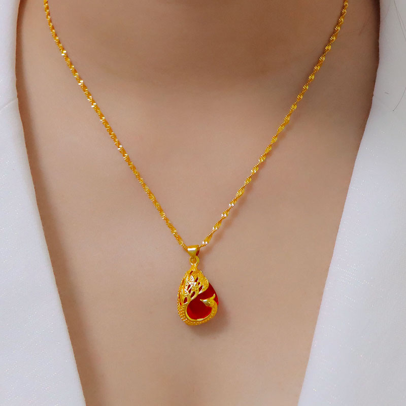越南沙金项链女仿黄金色锁骨链宝石吊坠女久不掉色送妈妈礼物首饰