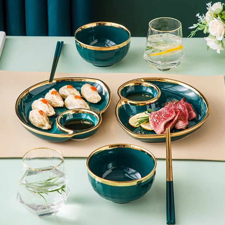 带醋碟好看新款北欧风饺子盘