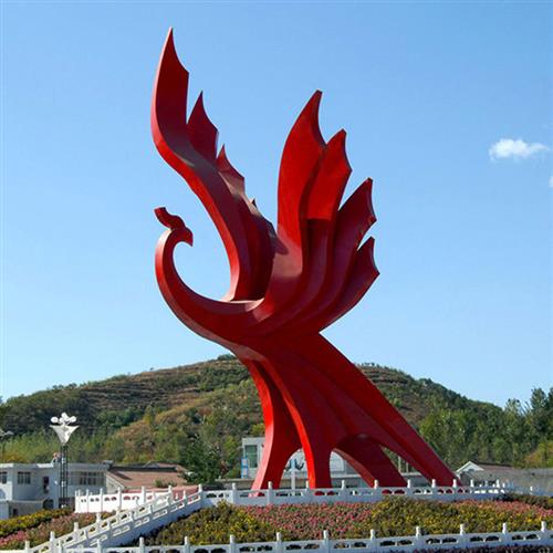 户外大型不锈钢雕塑定制厂家抽象几何凤凰园林广场水景售楼处景观
