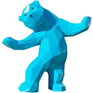 不锈钢雕塑定制发光商业街户外大型卡通摆件网红几何熊切面装 饰品