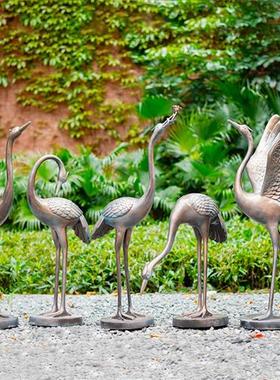 现代仿铜仙鹤雕塑户外大型玻璃钢模型草坪园林水池丹顶鹤景观摆件