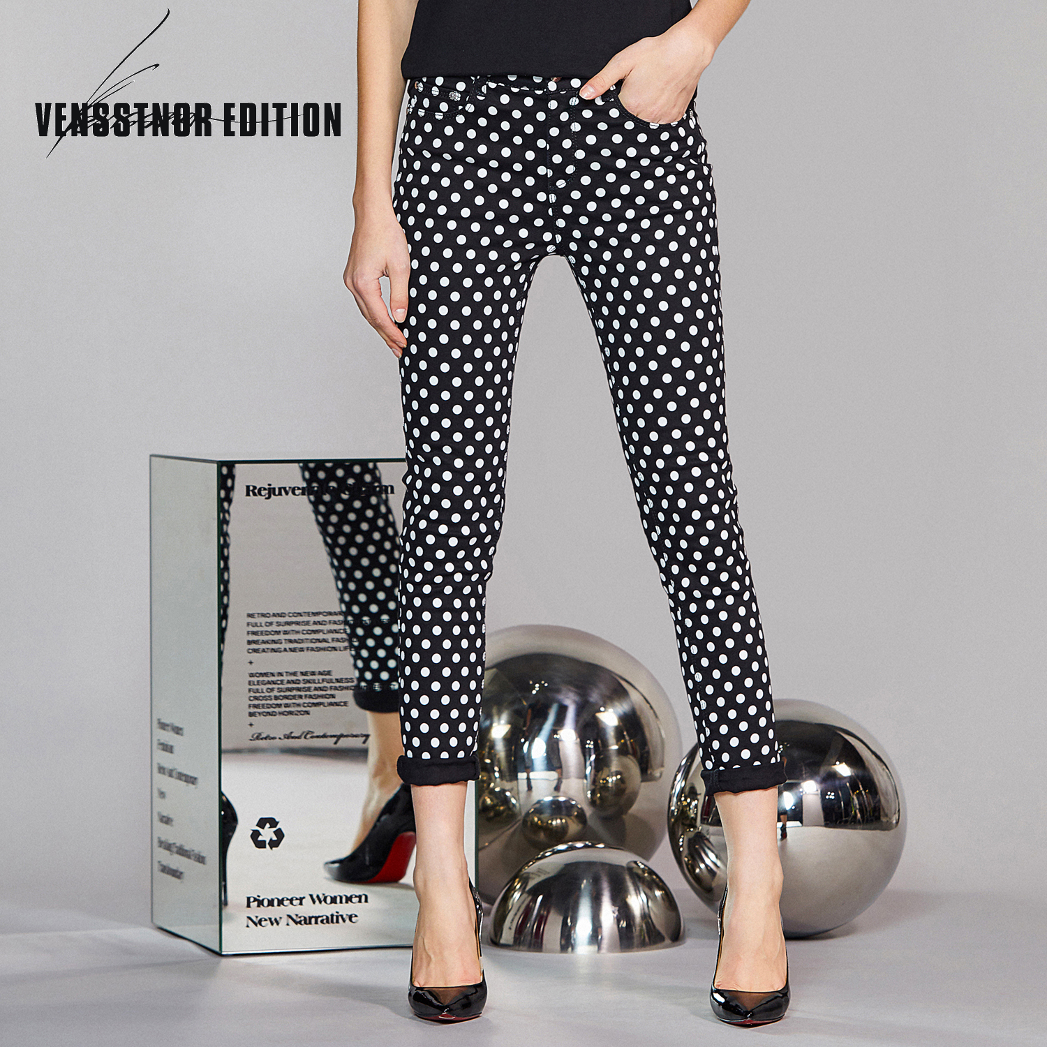 VENSSTNOR/维斯提诺 20夏新款波尔卡圆点显瘦修身舒适休闲棉裤