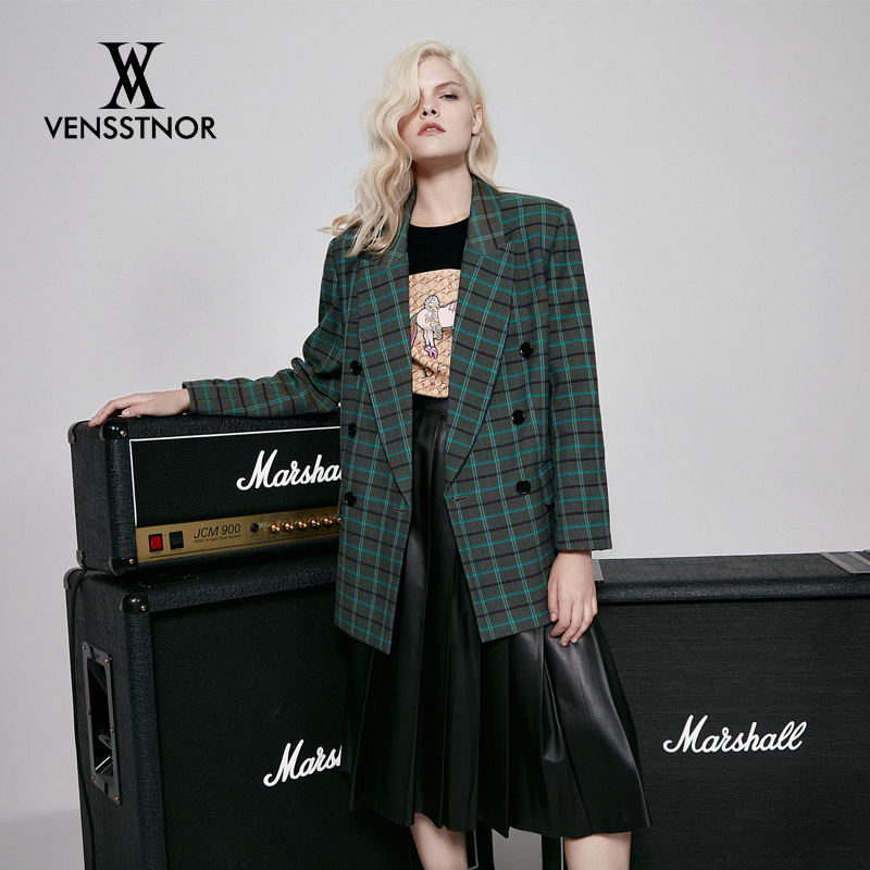 格纹百搭女士西装外套上衣