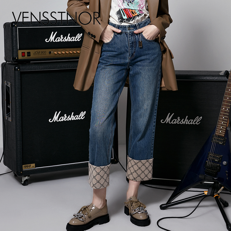 VENSSTNOR维斯提诺 21秋轻奢潮牌经典纯色直筒女士长裤牛仔裤