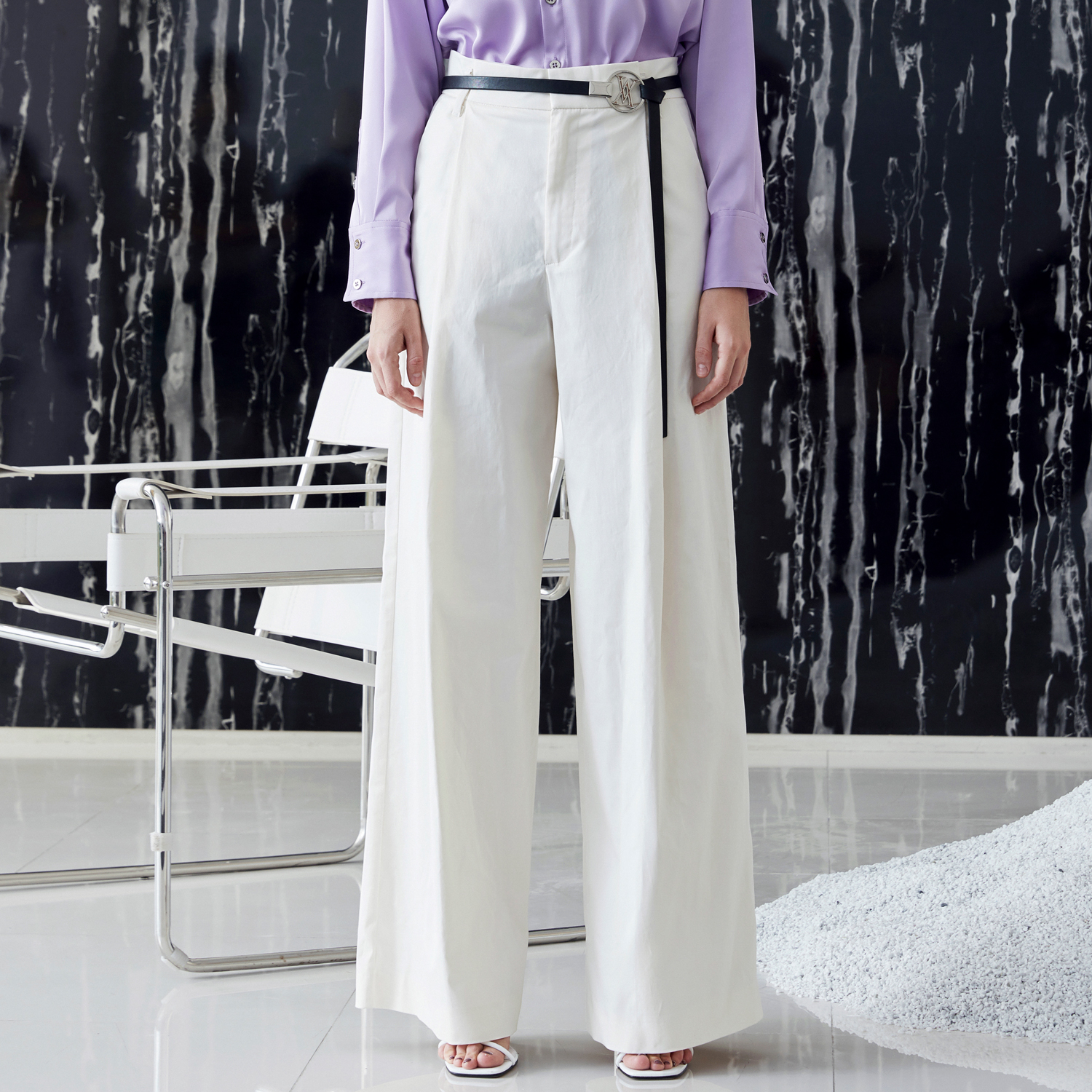 VENSSTNOR维斯提诺 21春轻奢潮牌经典白色女士阔腿裤宽松休闲裤