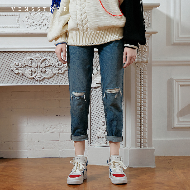 VENSSTNOR维斯提诺 21冬轻奢潮牌通勤百搭前卫女士牛仔裤9分裤