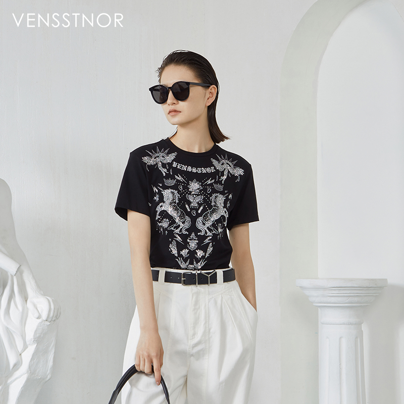 vensstnor时尚短袖镶钻