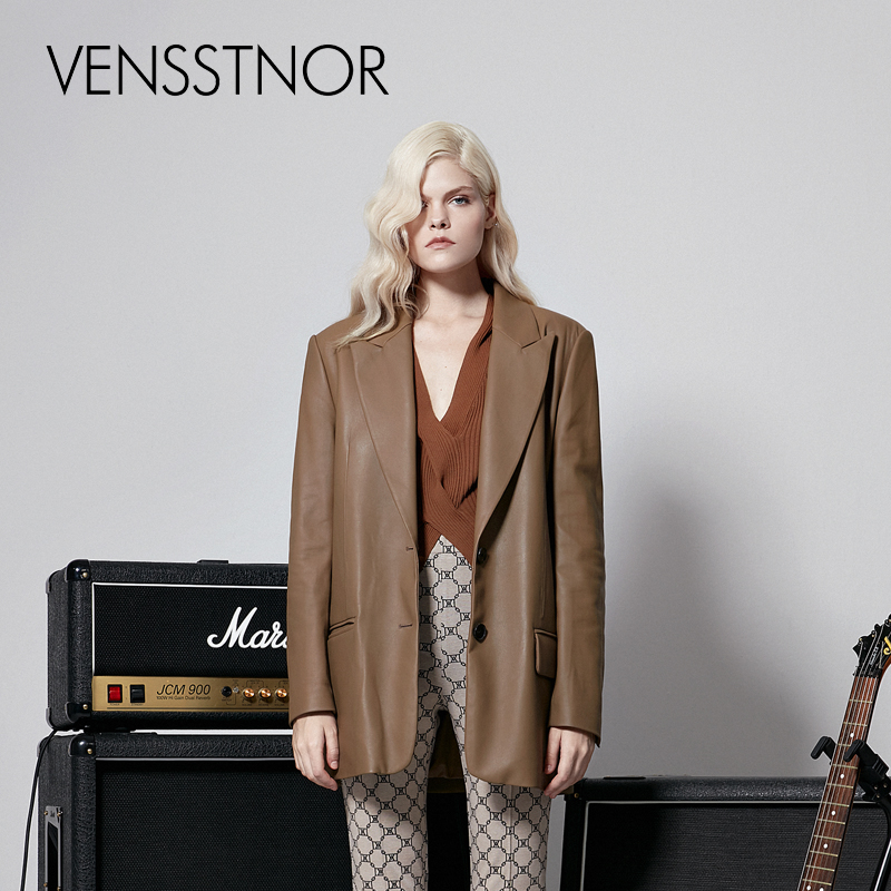 VENSSTNOR维斯提诺 21秋轻奢潮牌经典纯色百搭时尚女士皮衣外套