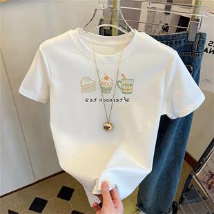 网红新款休闲宽松大码夏装圆领短袖女百搭显瘦学生印花T恤女上衣
