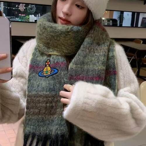 韩系高品质西太后土星刺绣含羊毛围巾女冬季新款学生保暖围脖披肩