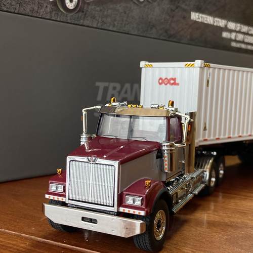 DM 1：50 西部之星OOCL集装箱运输货卡车模型Western Star 4900
