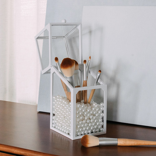 化妆刷桶防尘桌面美妆棉签珍珠