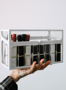 网红玻璃口红收纳盒多格带盖防尘ins桌面化妆品唇膏唇釉置物架子