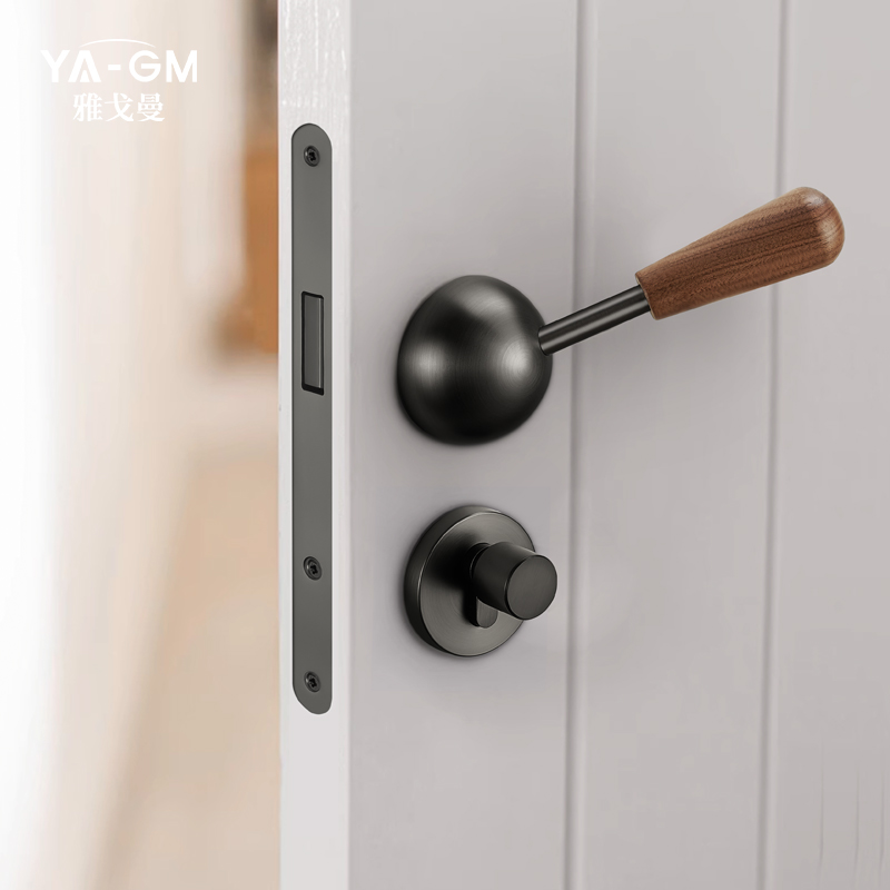 中古风胡桃木新型简易门锁静音室内卧室房间木门锁家用门把手锁具