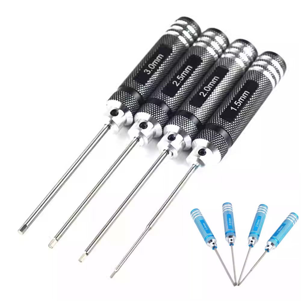 航模4件套螺丝刀1.5/2.0/2.5/3.0内六角工具套装浅蓝色白钢加粗刀