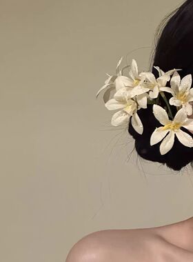 杏花微雨~2026春夏新款氛围感花朵女旗袍配饰发钗发饰旅游海边