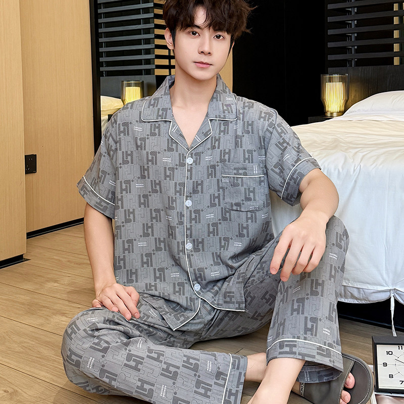 男士睡衣春秋夏天棉绸长袖人造棉家居服青少年学生大码居家服套装