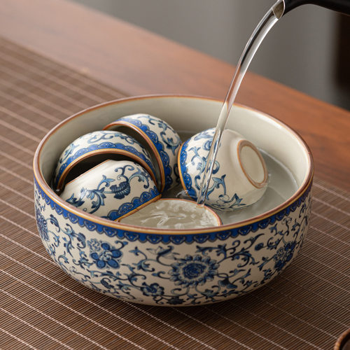 高档青花复古陶瓷建水茶洗