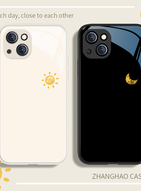 适用苹果14手机壳iphone13新款12promax简约小众17男生11情侣mini太阳月亮16plus女款ins风8玻璃xsmax套xr/15